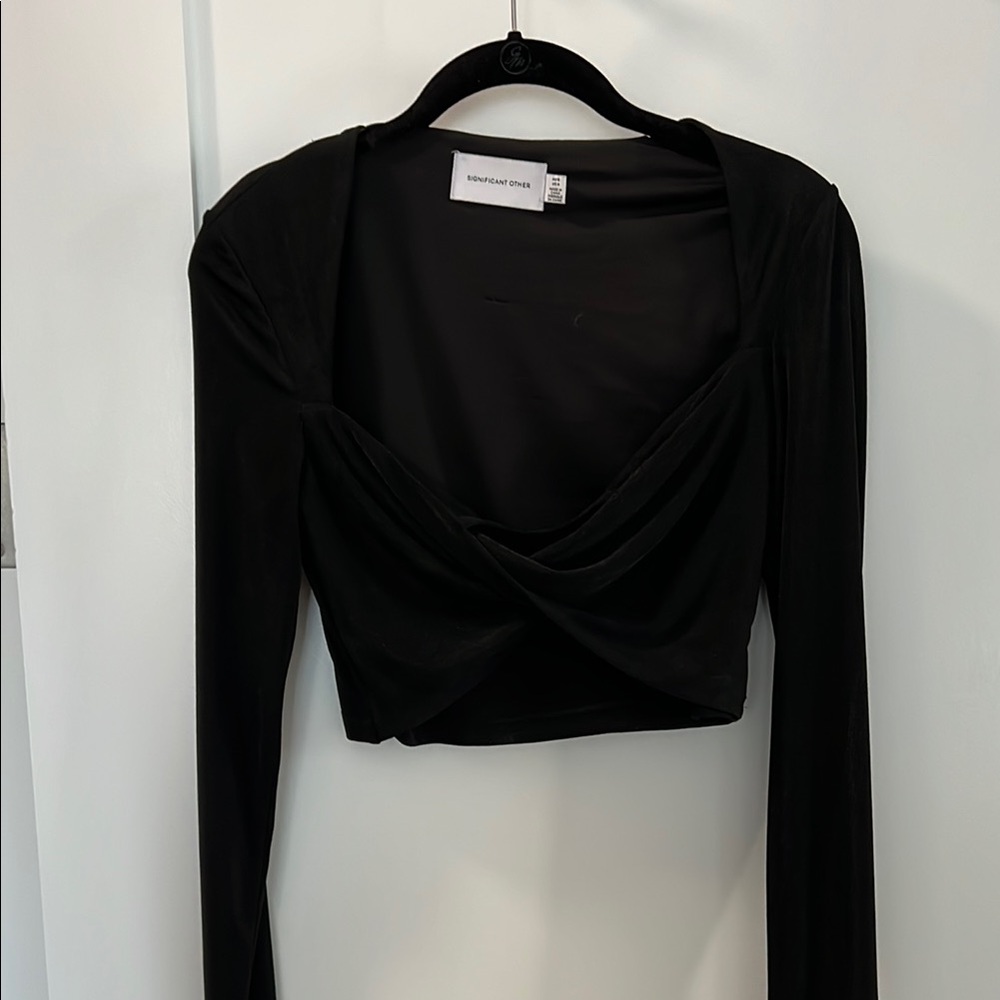 Significant Other (Revolve) Shimmer Black Long Sleeve crop top